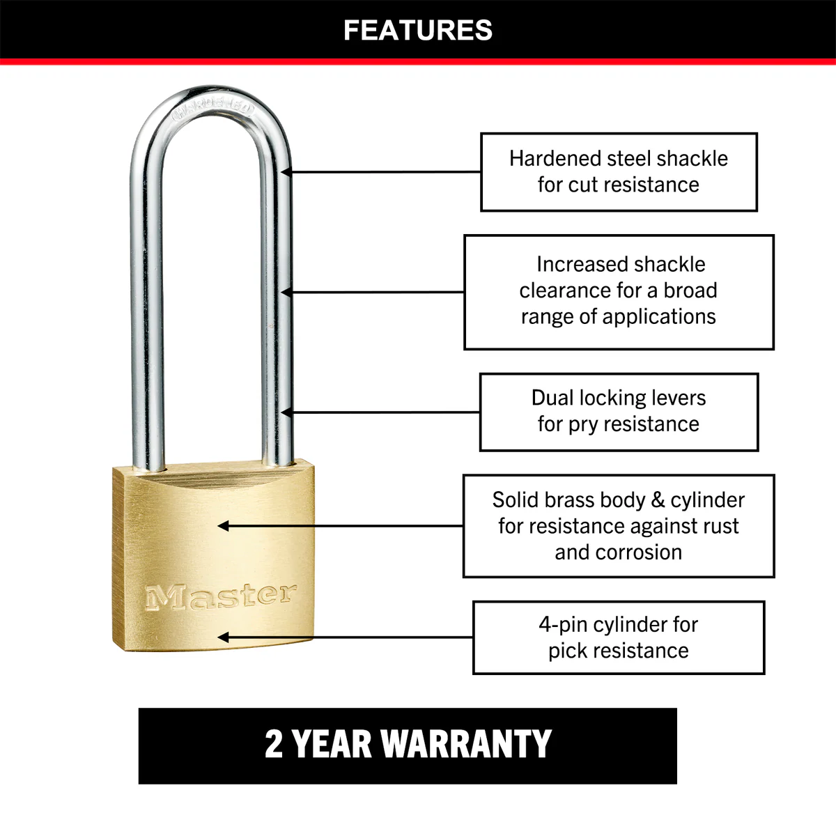Master Lock Padlock - 30mm - Brass - Cut Resistant - Image 2