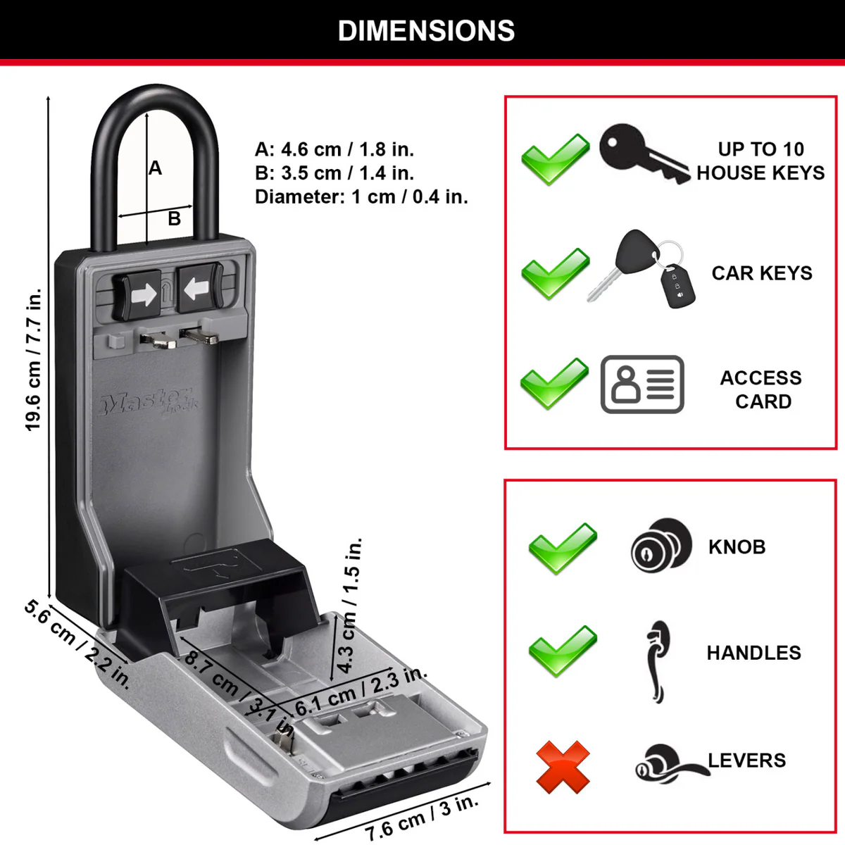 Master Lock Portable Key Safe - Holds 10 Keys - 76mm x 196mm - Steel - Image 4