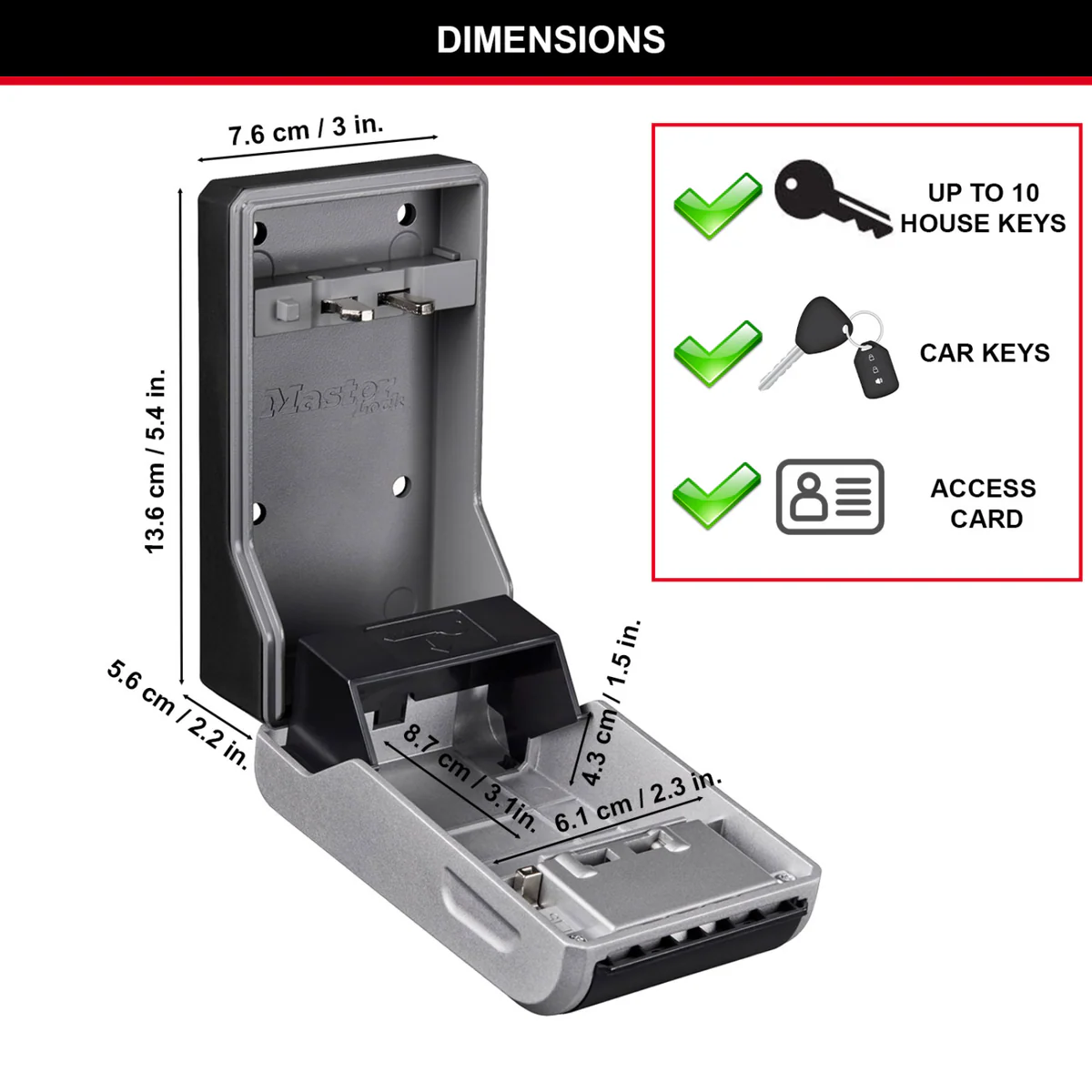 Master Lock Wall Mount Key Safe - 10 Keys - 76mm x 136mm - Durable Steel - Image 4