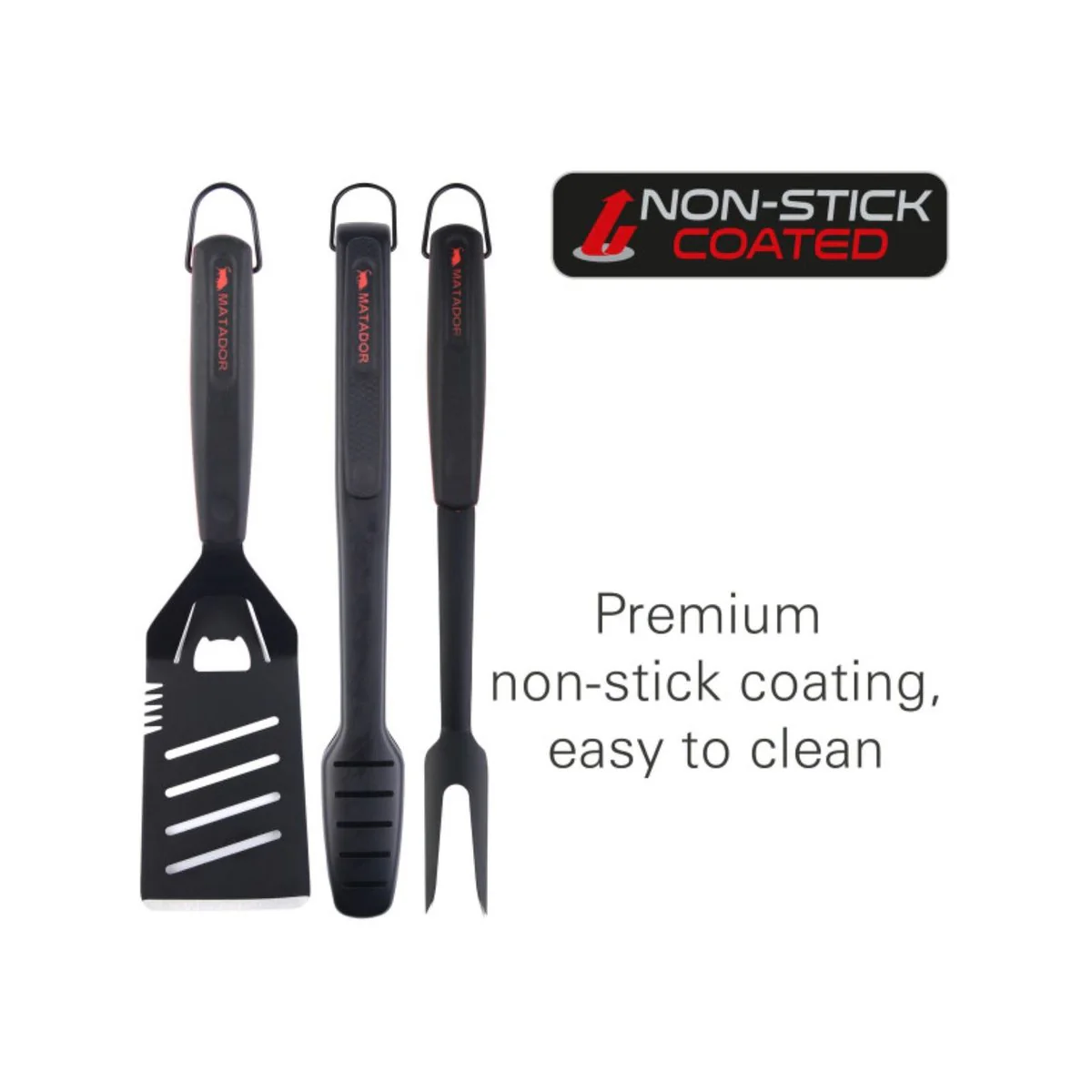 Matador Black BBQ Tool Set - 3 Piece - Stainless Steel - Non Stick - Image 2
