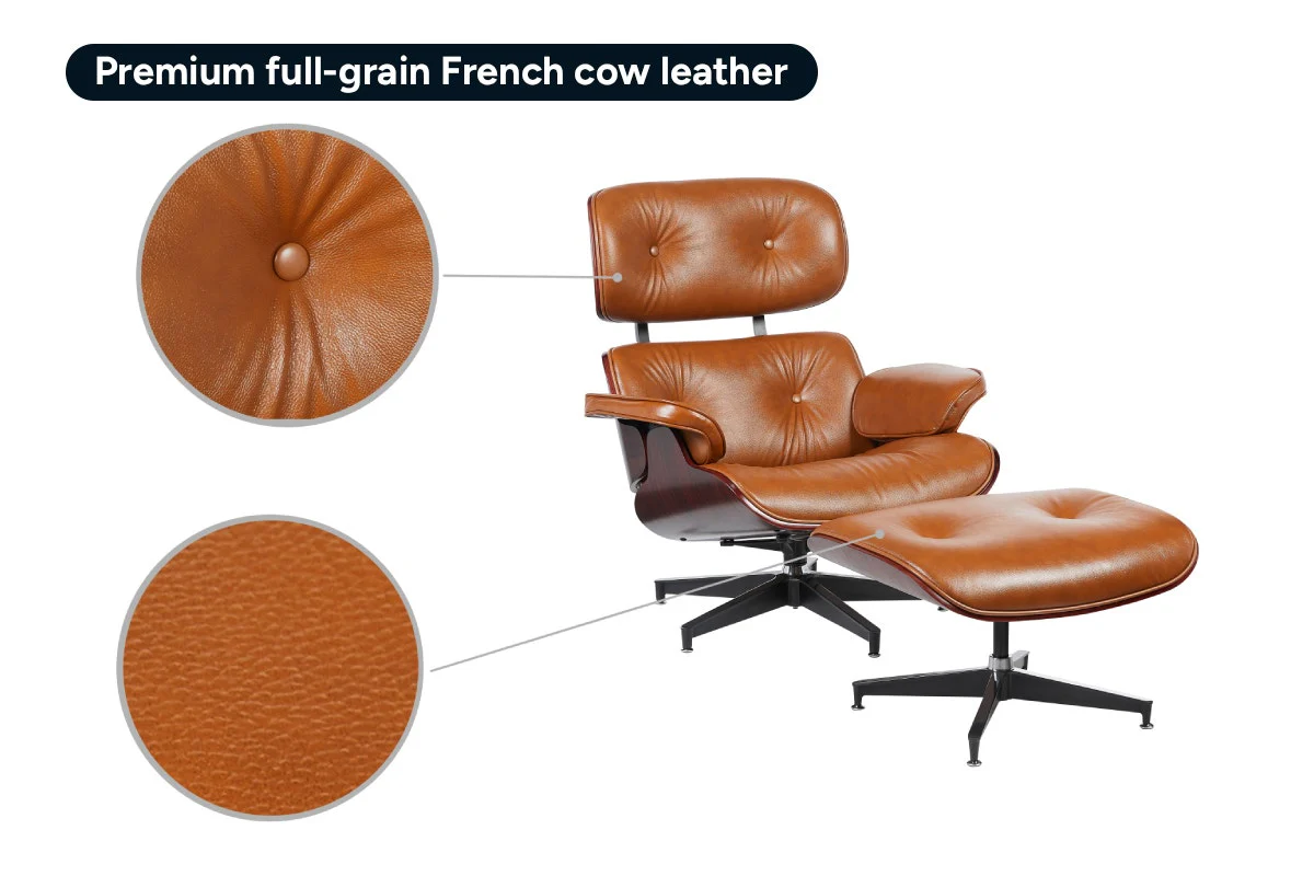Matt Blatt Eames Premium Replica Lounge Chair & Ottoman Tan Rosewood - Image 4