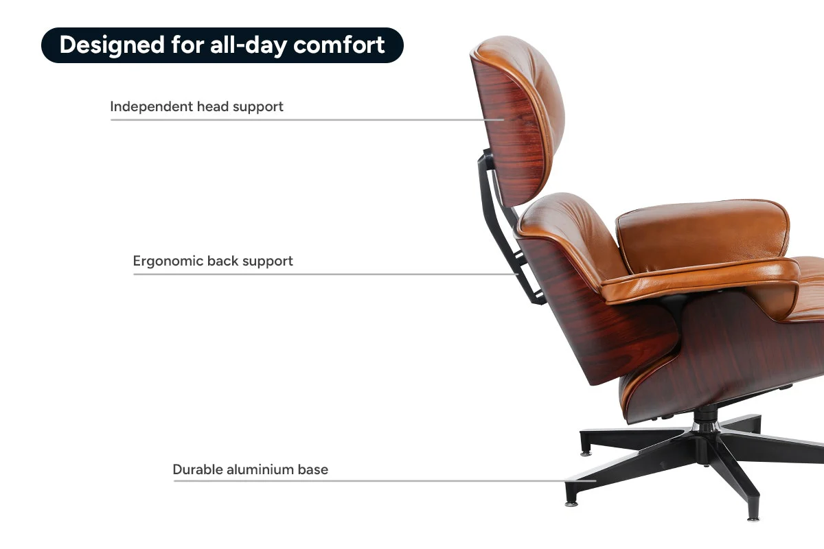 Matt Blatt Eames Premium Replica Lounge Chair & Ottoman Tan Rosewood - Image 5