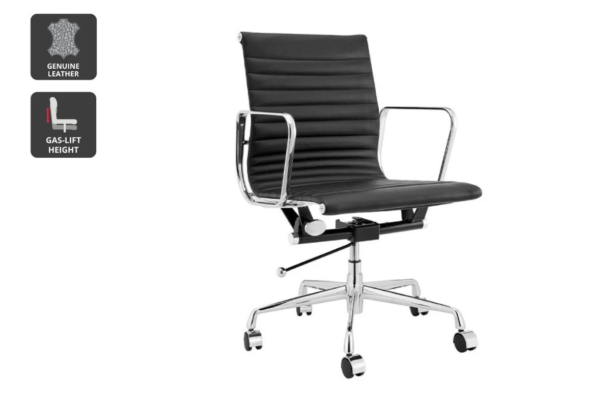 Matt Blatt Eames Replica Low Back Leather Office Chair Black Chrome