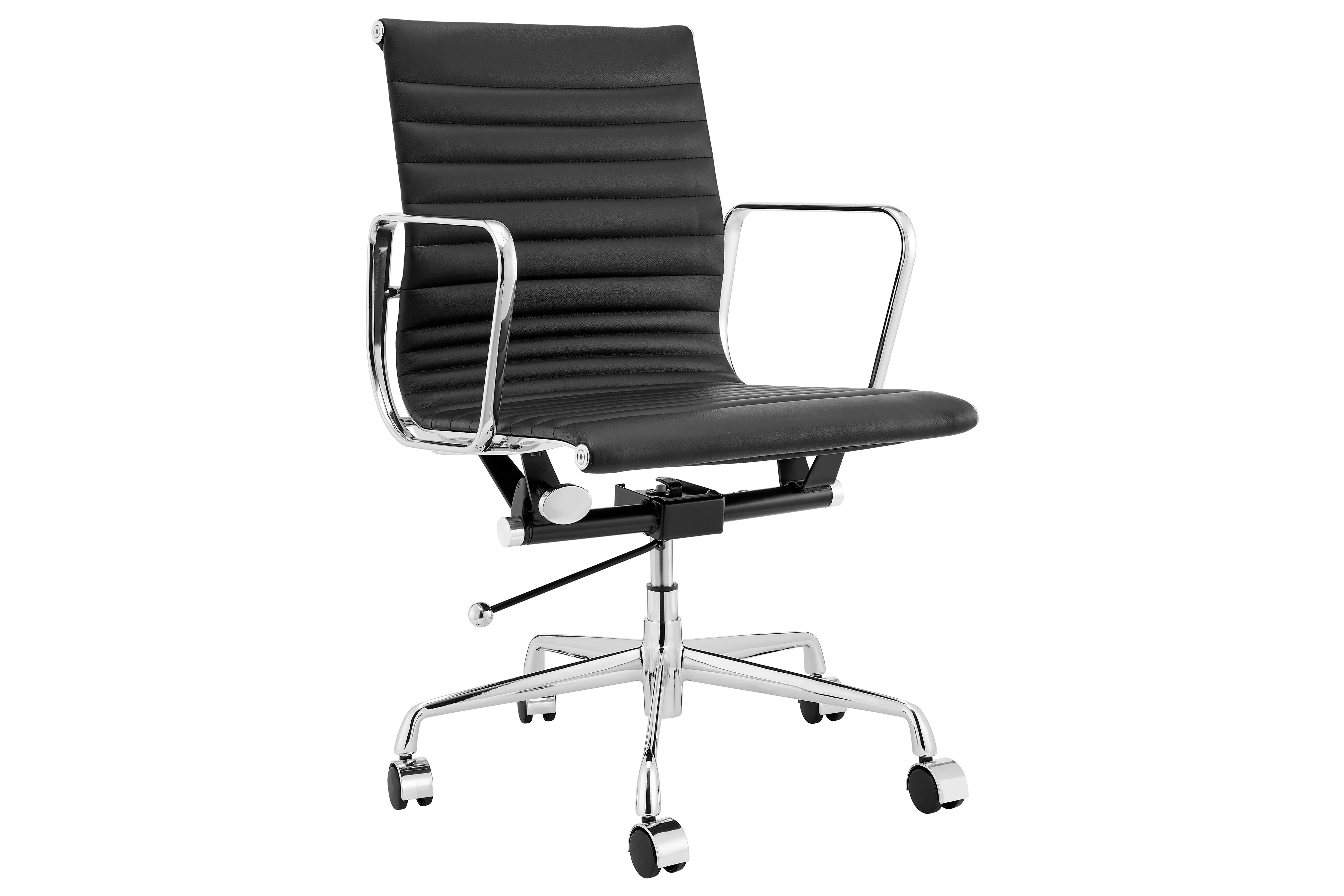 Matt Blatt Eames Replica Low Back Leather Office Chair Black Chrome - Image 2