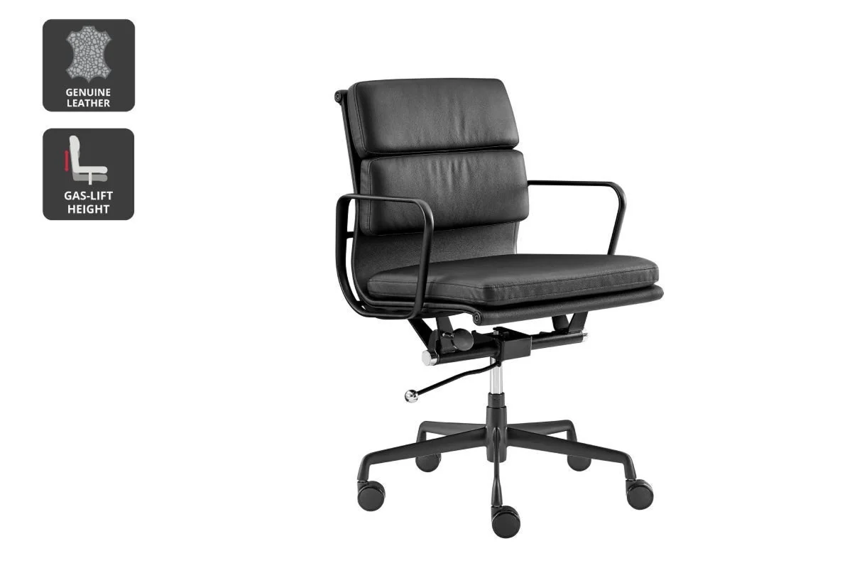 Matt Blatt Eames Replica Low Back Soft Pad Leather Chair Black Black