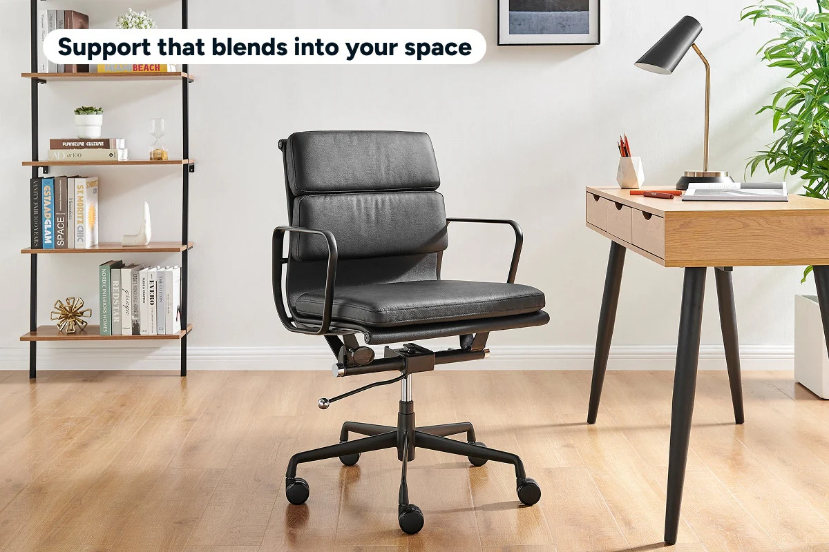 Matt Blatt Eames Replica Low Back Soft Pad Leather Chair Black Black - Image 3