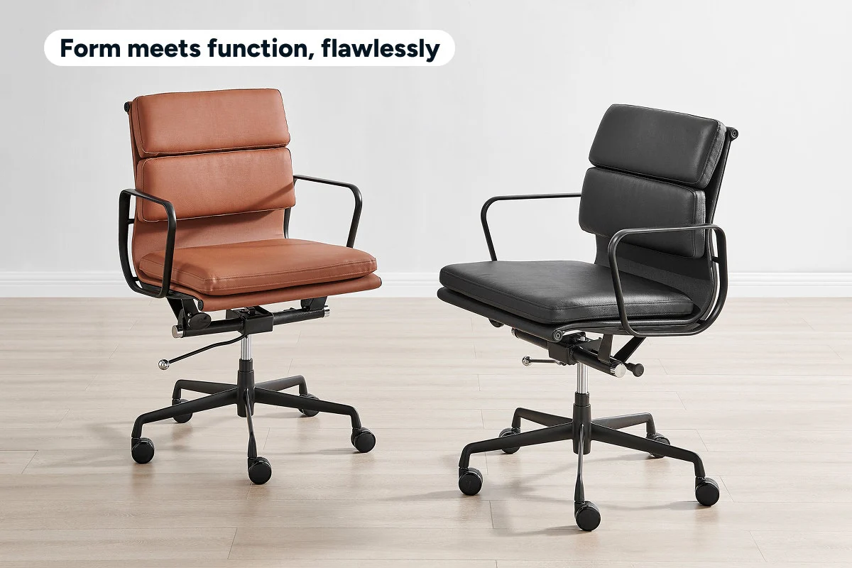 Matt Blatt Eames Replica Low Back Soft Pad Leather Chair Black Black - Image 4