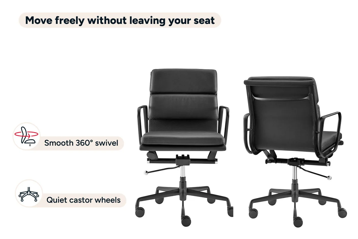 Matt Blatt Eames Replica Low Back Soft Pad Leather Chair Black Black - Image 9