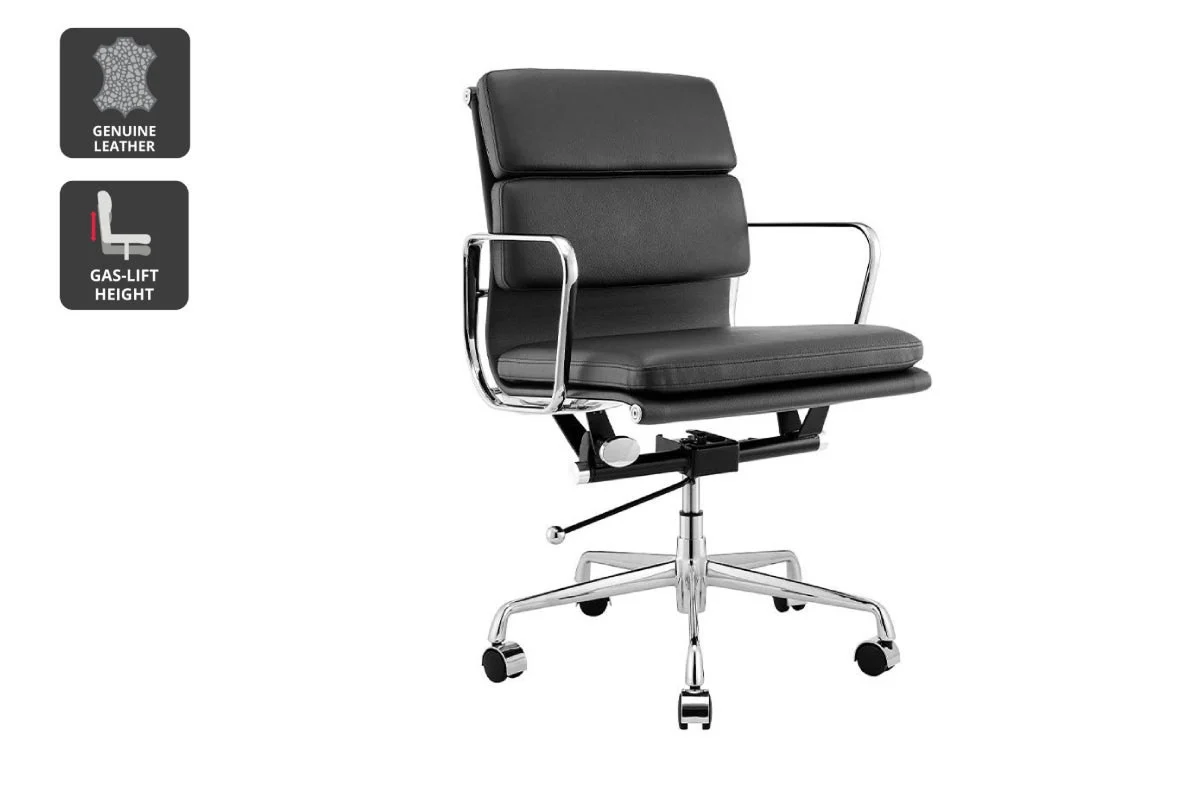 Matt Blatt Eames Replica Low Back Soft Pad Leather Chair Black Chrome