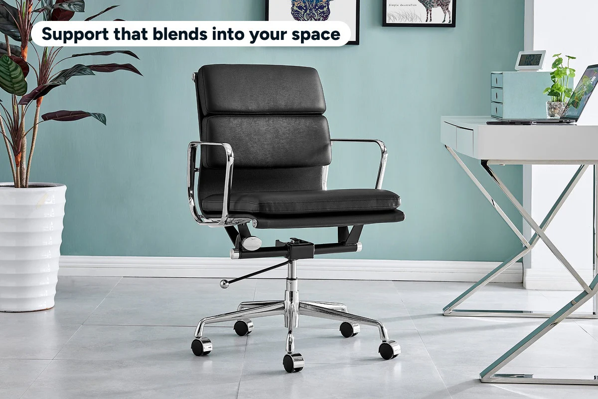 Matt Blatt Eames Replica Low Back Soft Pad Leather Chair Black Chrome - Image 3