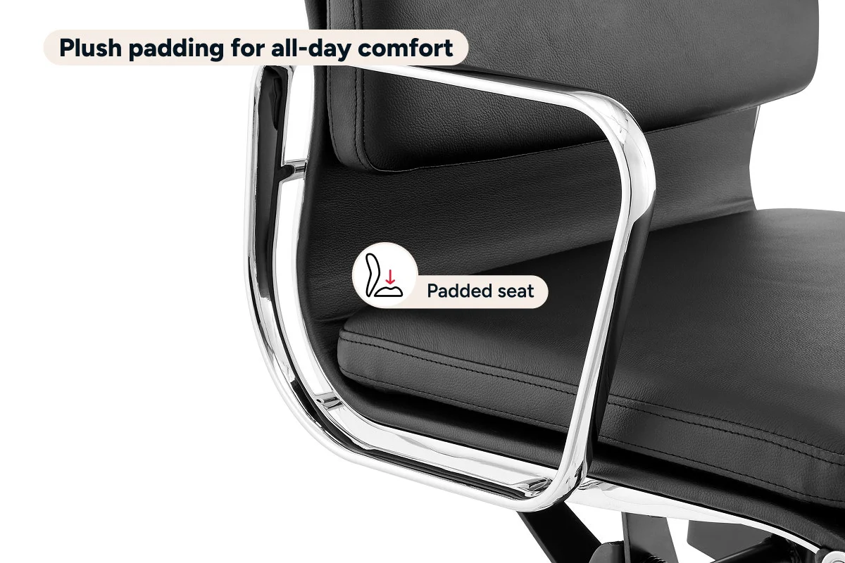 Matt Blatt Eames Replica Low Back Soft Pad Leather Chair Black Chrome - Image 5