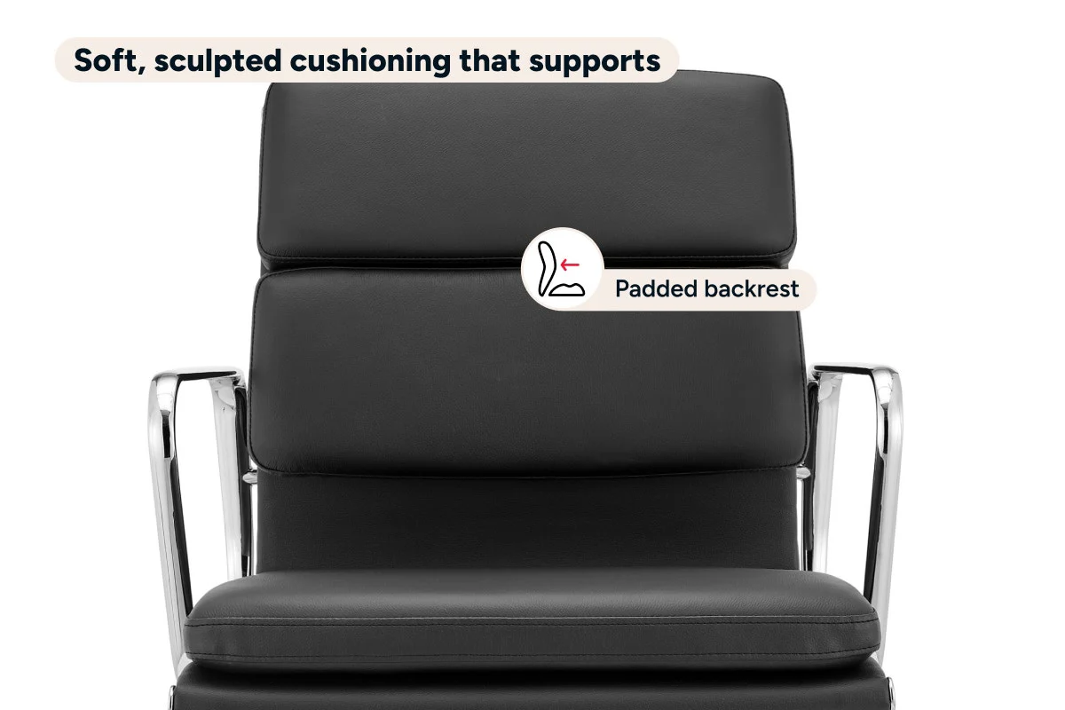 Matt Blatt Eames Replica Low Back Soft Pad Leather Chair Black Chrome - Image 6