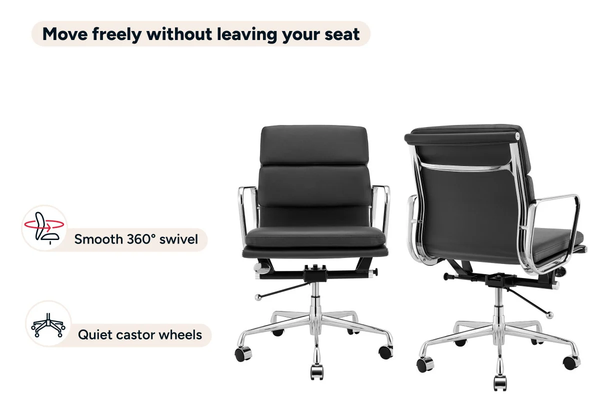 Matt Blatt Eames Replica Low Back Soft Pad Leather Chair Black Chrome - Image 9
