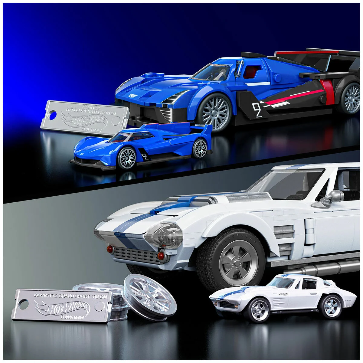 Mattel Brick Shop Hot Wheels Buildable Cars 1:32 Cadillac & 1:16 Corvette - Image 4