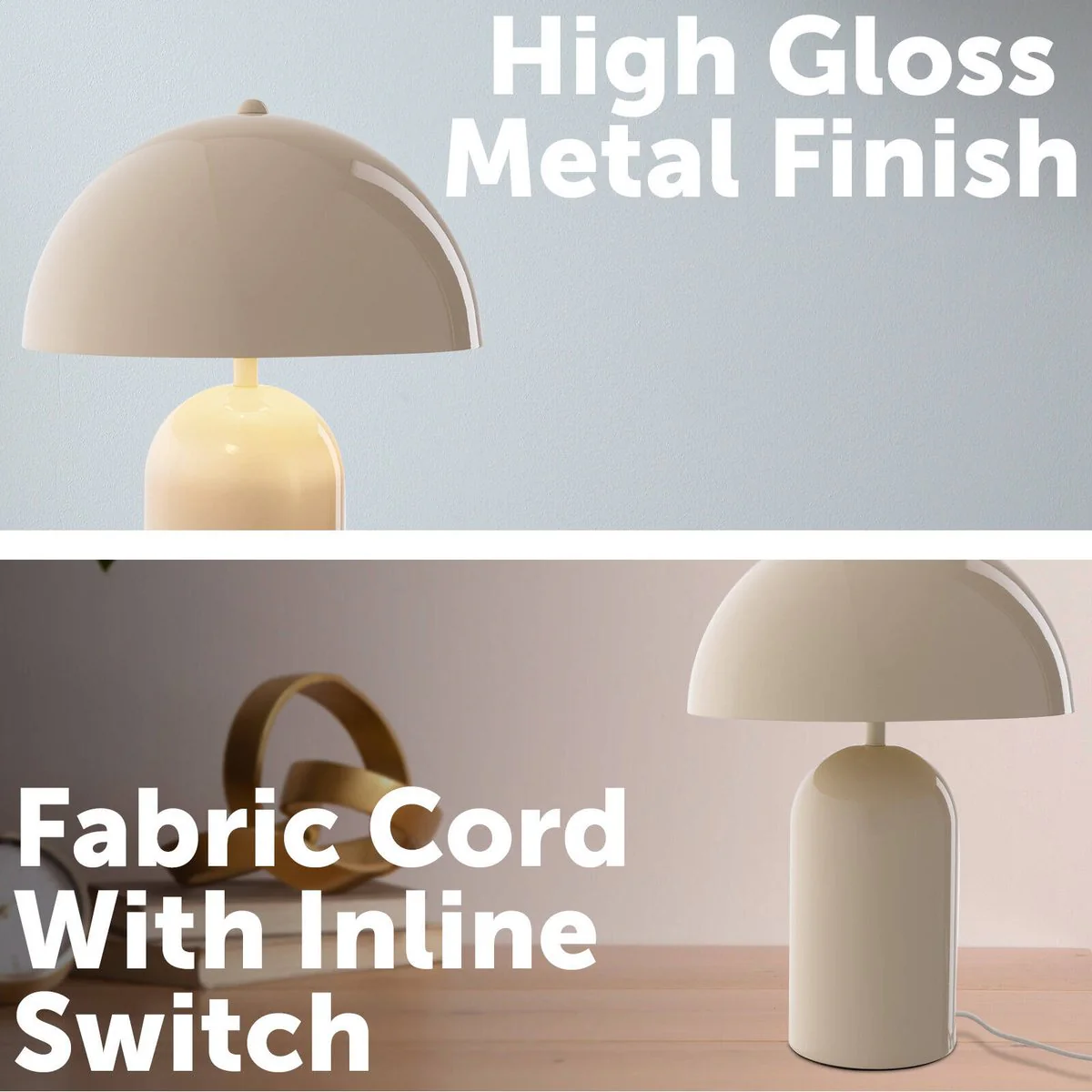 Mercator Cream Stella Table Lamp - 250mm x 360mm - High Gloss Metal Finish - Image 4