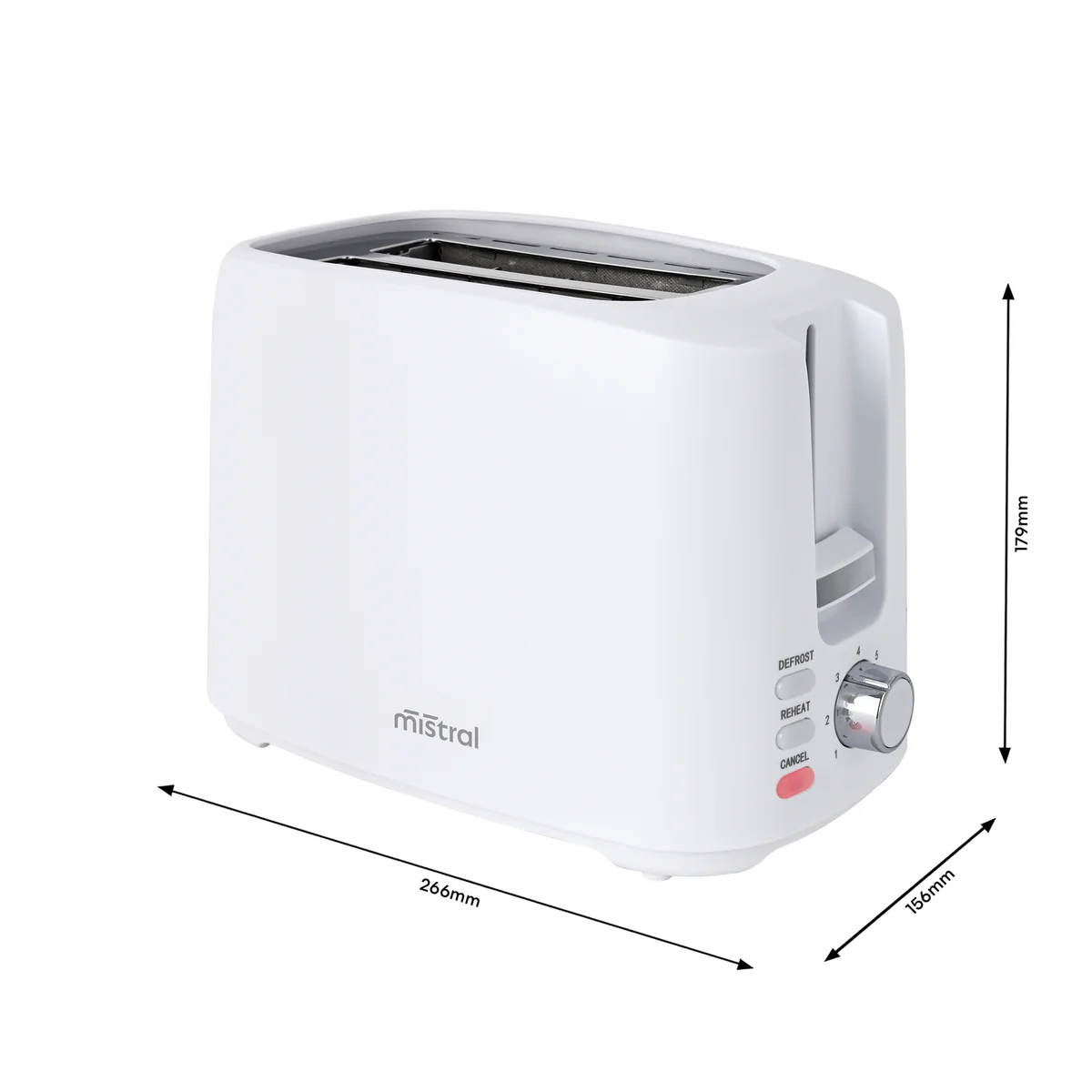 Mistral 2 Slice Toaster - 1.3m Cord - Self-Centring Slots - 7 Browning Controls - Image 3