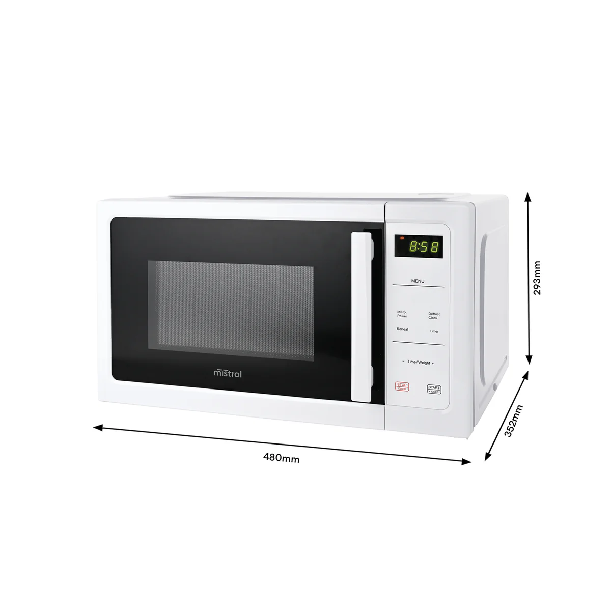 Mistral 25L Digital Microwave - 850W - White - 60-Minute Timer - Child Lock - Image 4
