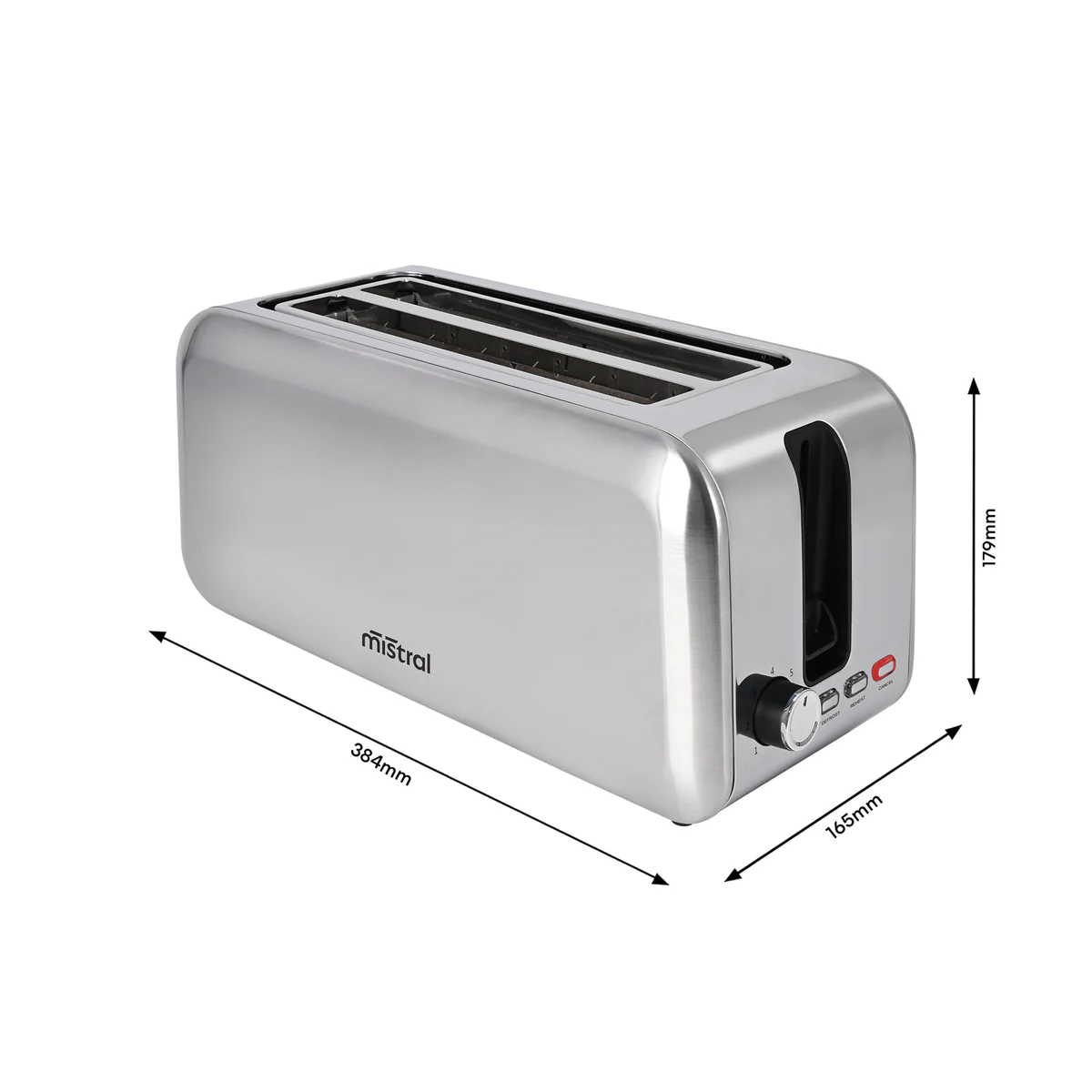 Mistral 4 Slice Toaster BT353 - Stainless Steel - 384mm x 179mm x 165mm - Even Toasting - Image 3