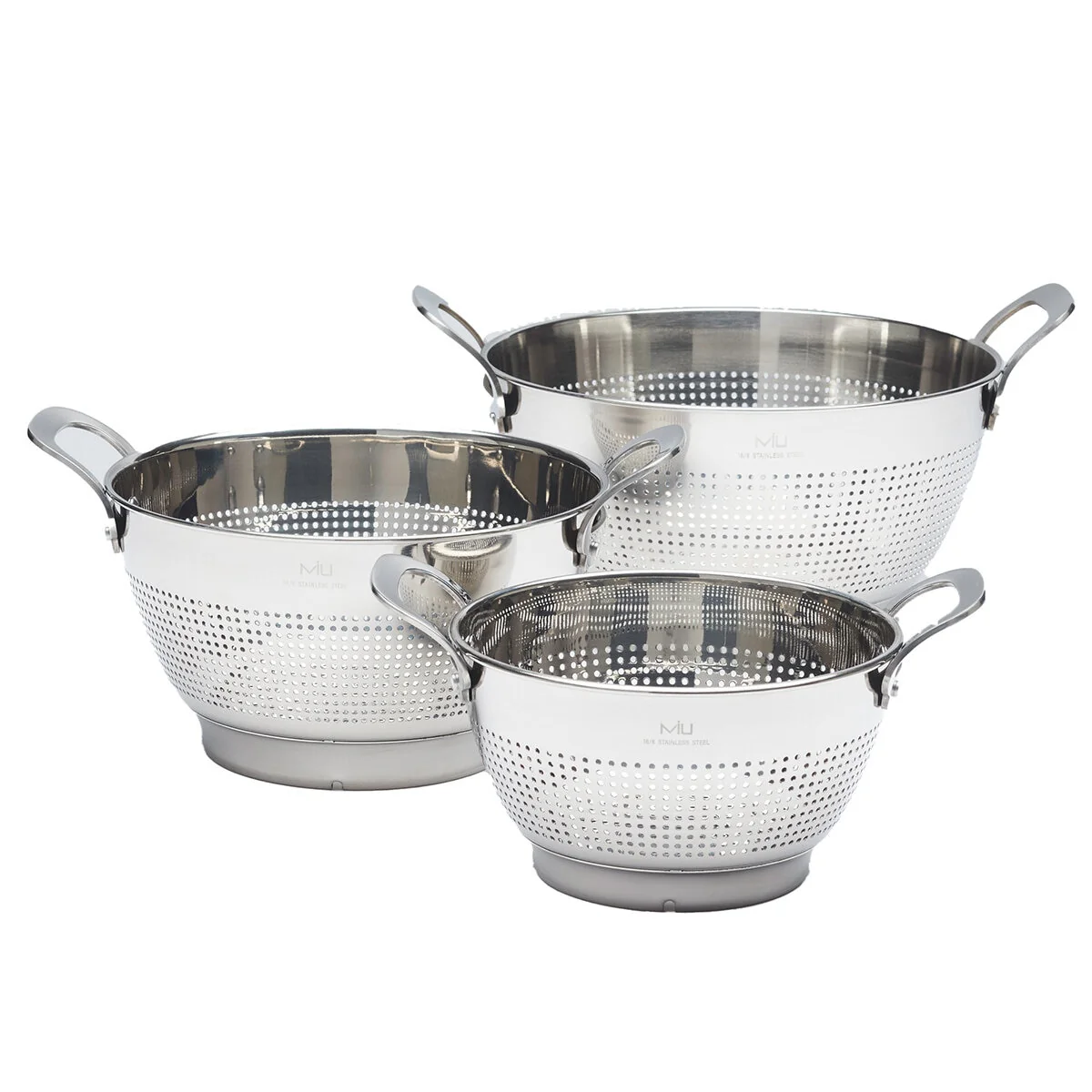 MIU Colander 3 Piece Set Stainless Steel Capacity 1.4L 2.8L 4.7L
