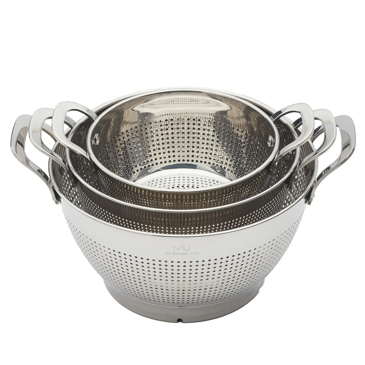 MIU Colander 3 Piece Set Stainless Steel Capacity 1.4L 2.8L 4.7L - Image 2