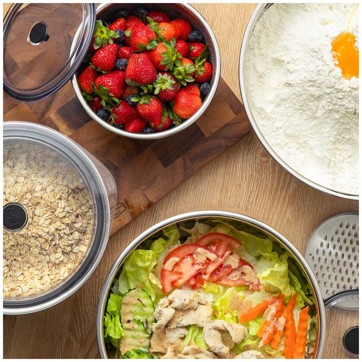 MIU Mixing Bowl Set With Graters 4-Piece Stainless Steel, Airtight Lids - Image 4