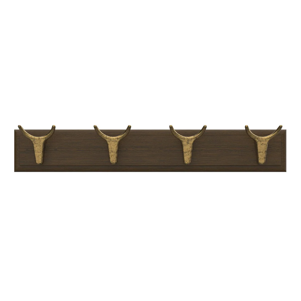 Mode 4 Brass Cow Hooks on Oak Board Hook Rack - 450mm - Decorative Storage