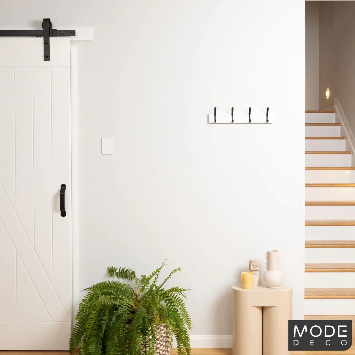 Mode 4 Hat Coat Rack - 450mm - White Board - 4 Black Hooks - Image 2