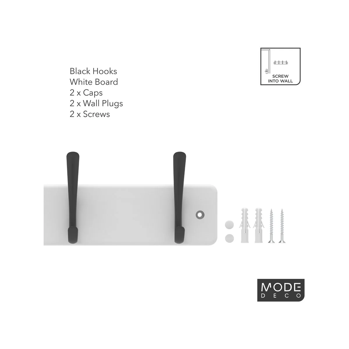 Mode 4 Hat Coat Rack - 450mm - White Board - 4 Black Hooks - Image 4
