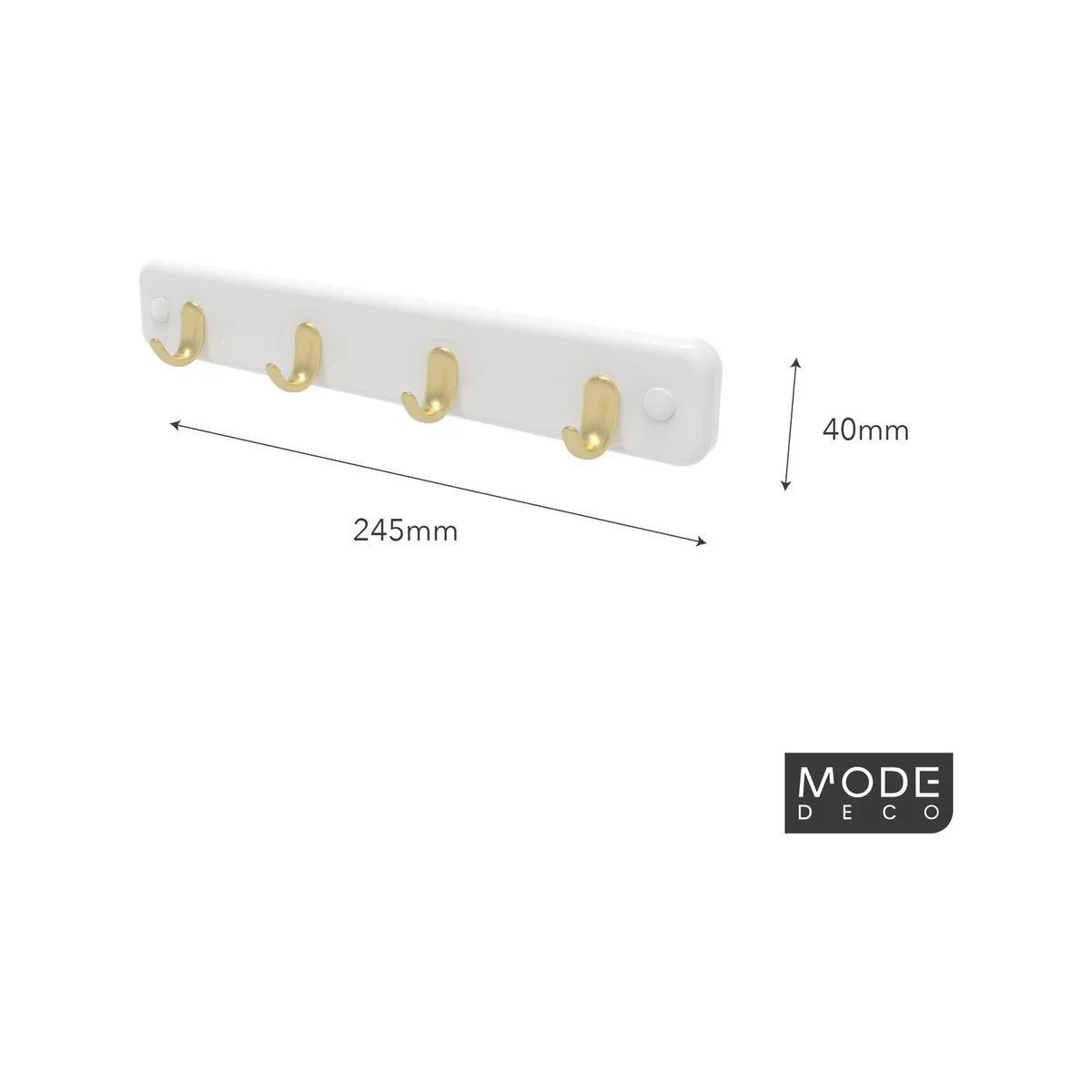 Mode 4 Key Rack - 7 Hooks - Brushed Brass on White Board - 245mm x 40mm x 32mm - Image 3