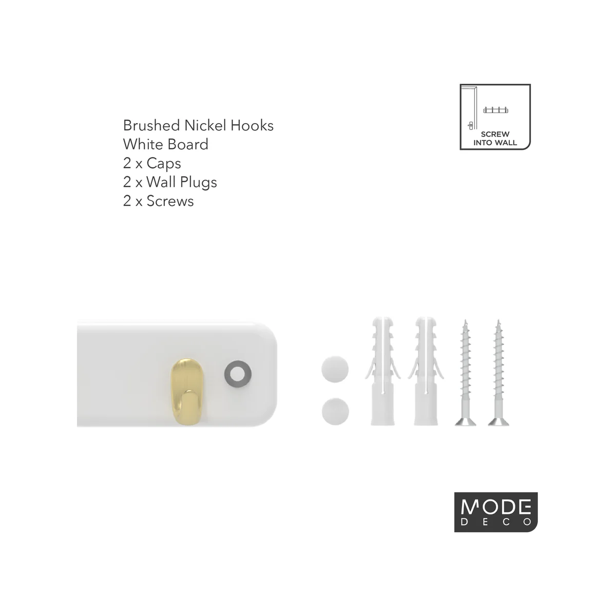 Mode 4 Key Rack - 7 Hooks - Brushed Brass on White Board - 245mm x 40mm x 32mm - Image 4