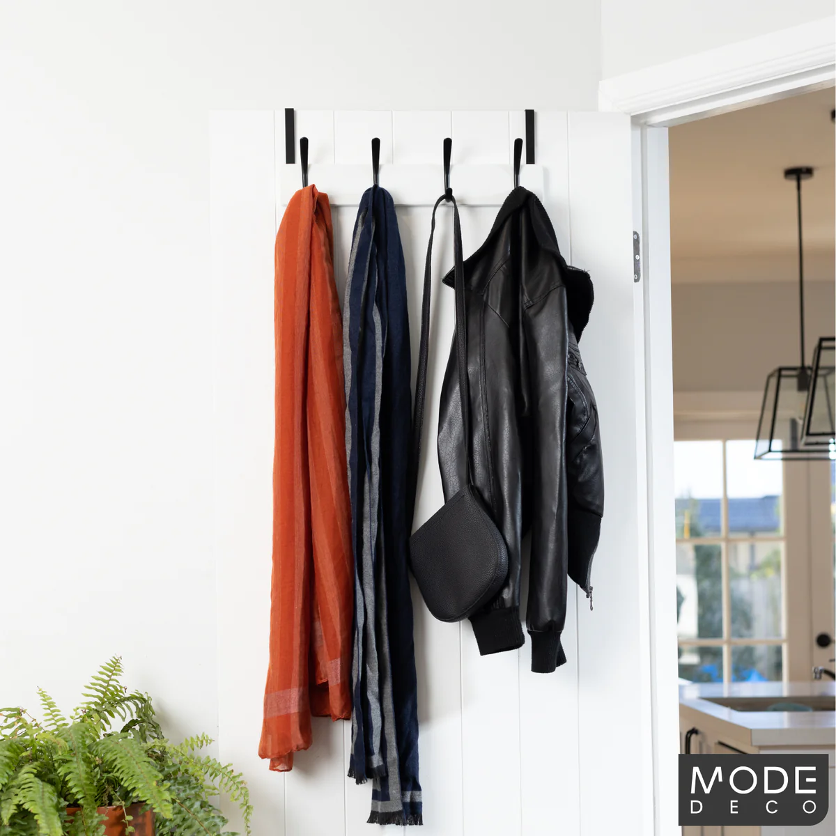 Mode 4 Over Door Hanger - 4 Black Hooks - 450mm x 70mm x 45mm - White - Image 2