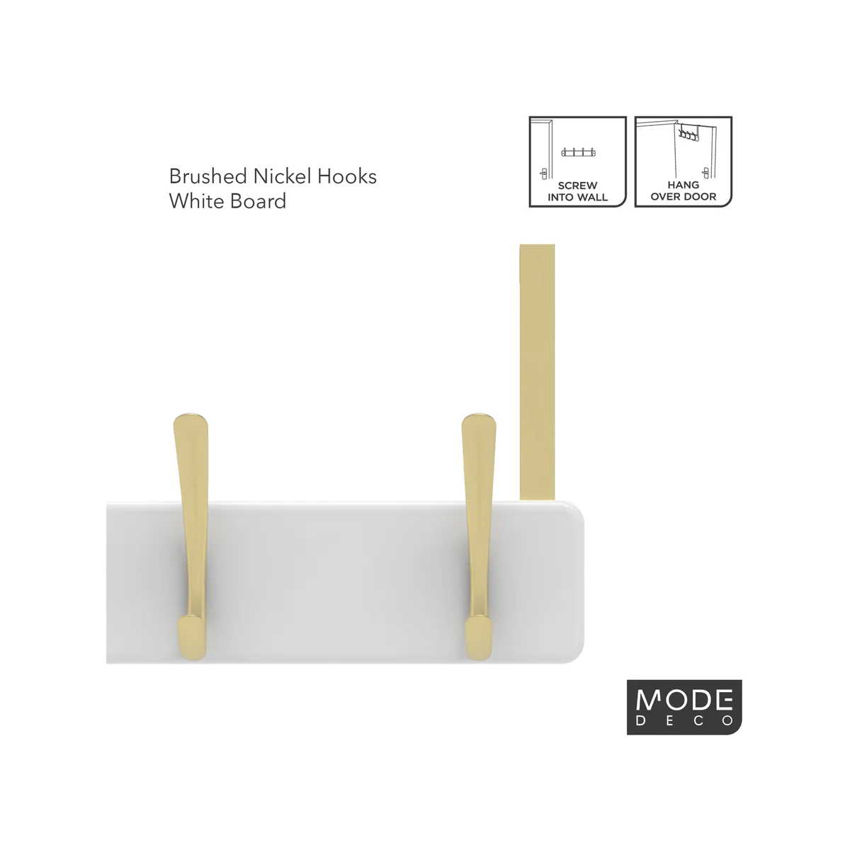Mode 4 Over Door Hanger - 4 Brushed Brass Hooks - 450mm x 70mm - White Board - Image 4