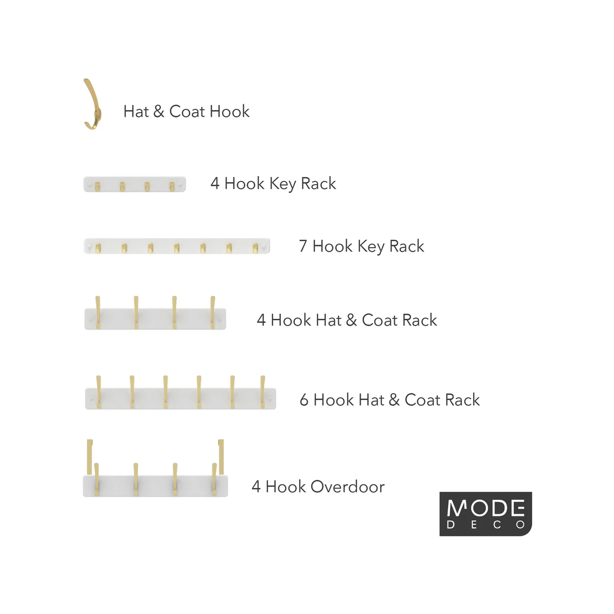 Mode 4 Over Door Hanger - 4 Brushed Brass Hooks - 450mm x 70mm - White Board - Image 5
