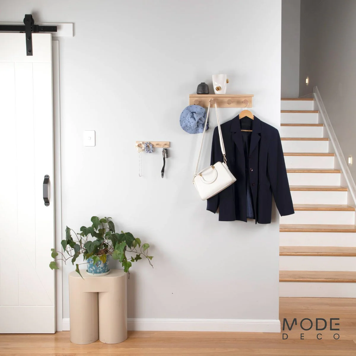 Mode 4 Timber Hooks on Pine Board with Shelf - 4 Hooks - 450mm - Natural Timber - Image 2