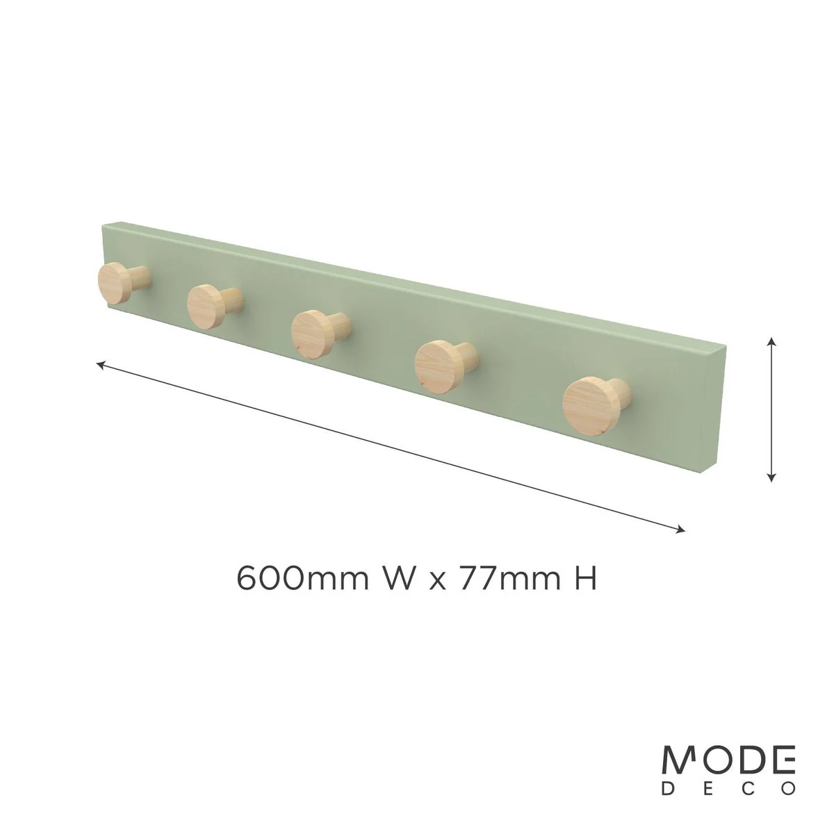 Mode 5 Timber Hooks - Hook Rack with 5 Hooks - 600mm - Green - Organise Accessories - Image 3