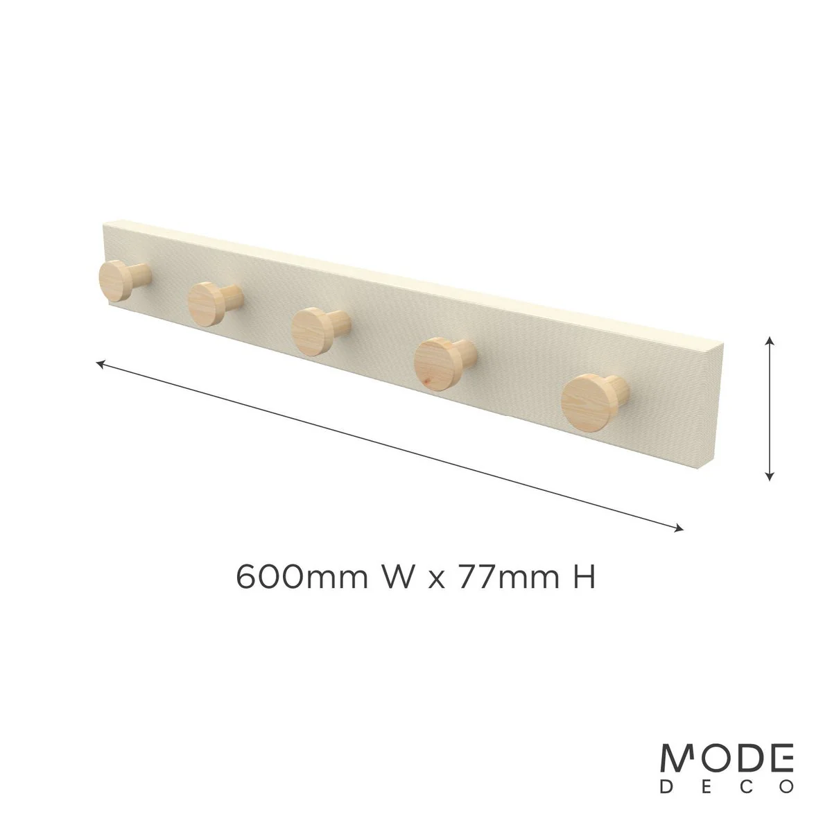 Mode - 5 Timber Hooks on Beige Board Hook Rack - 600mm - Beige - Durable Storage Solution - Image 3