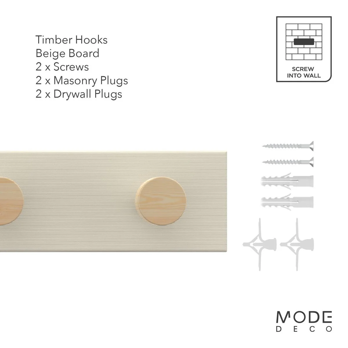 Mode - 5 Timber Hooks on Beige Board Hook Rack - 600mm - Beige - Durable Storage Solution - Image 4