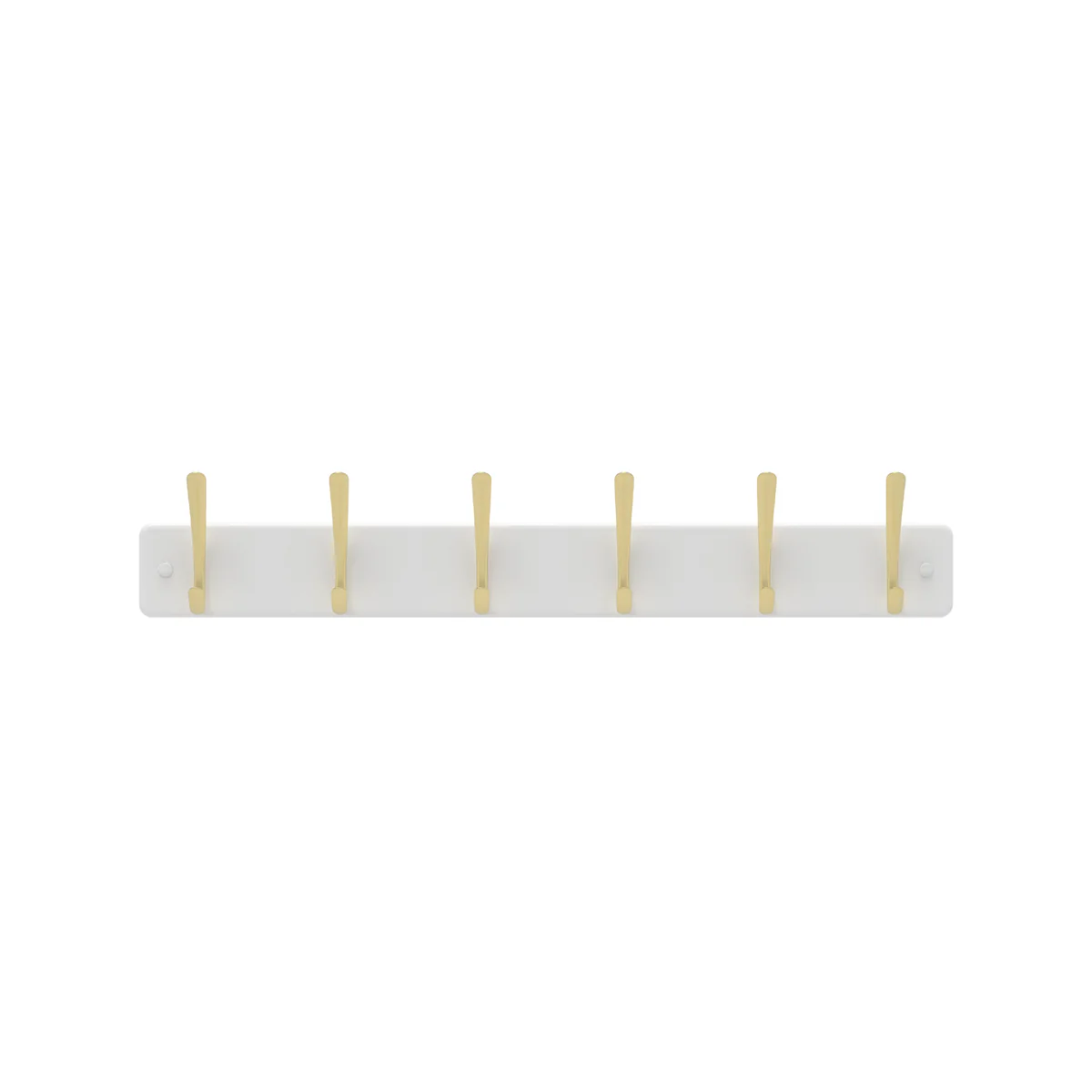 Mode 6 Hat and Coat Rack - 4 Hooks - 450mm x 70mm - Brushed Brass on White Board