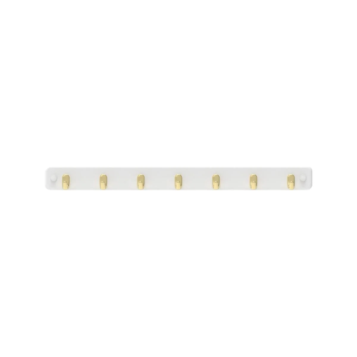 Mode 7 Key Rack - 7 Hooks - 385mm x 40mm x 32mm - Brushed Brass on White