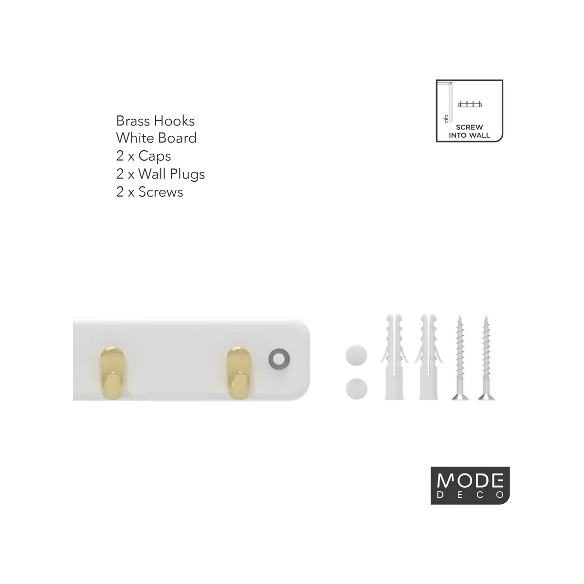 Mode 7 Key Rack - 7 Hooks - 385mm x 40mm x 32mm - Brushed Brass on White - Image 4