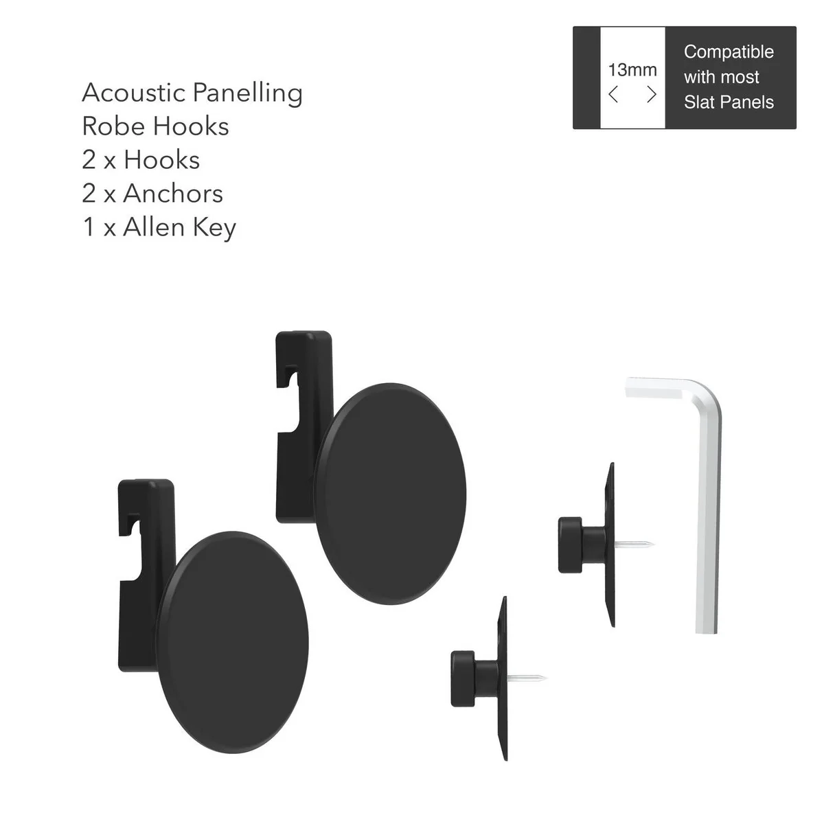 Mode Acoustic Panelling Robe Hooks 2 Pack - 75mm x 93mm - Black - Easy Installation - Image 5
