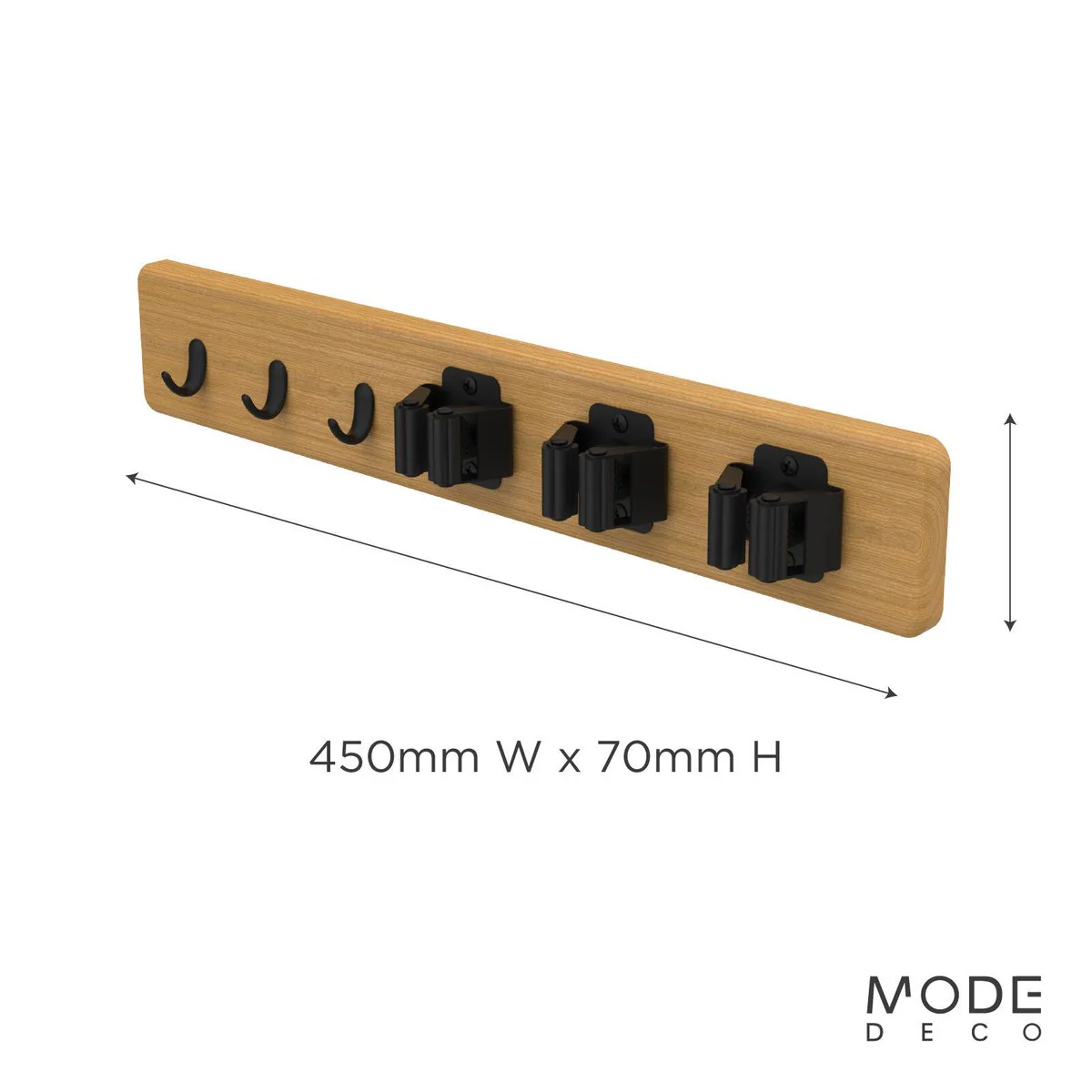 Mode Bamboo Hook Rack - 3 Hooks & 3 Grips - 450mm x 70mm - Black - Image 3