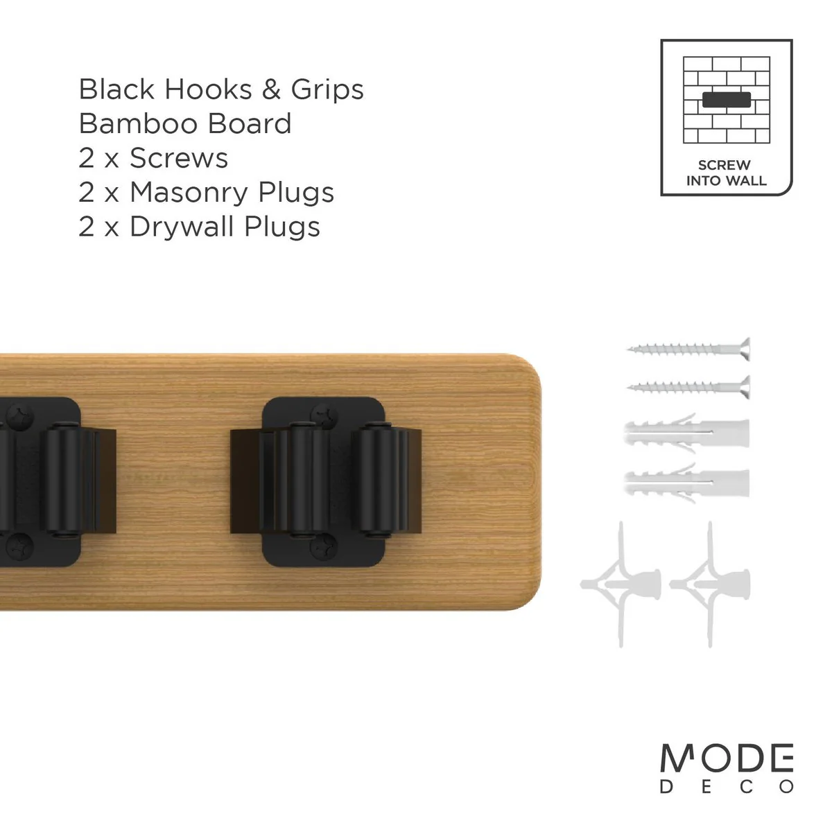 Mode Bamboo Hook Rack - 3 Hooks & 3 Grips - 450mm x 70mm - Black - Image 4