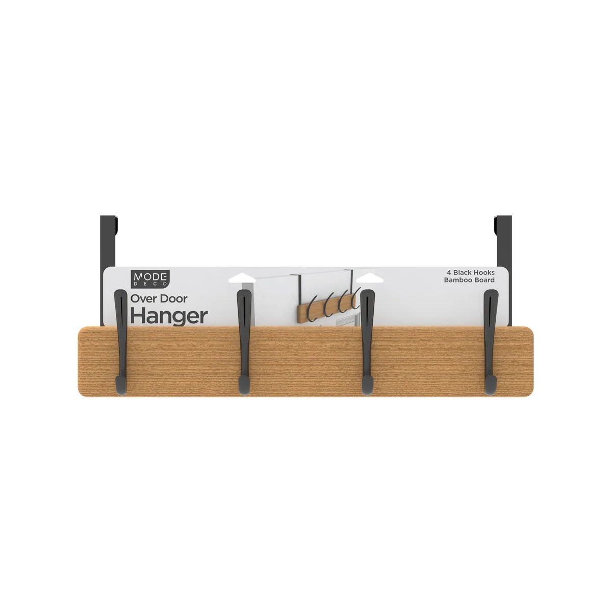 Mode 4 Bamboo Over Door Hanger - 5 Black Hooks - 450mm x 70mm x 45mm - Image 5