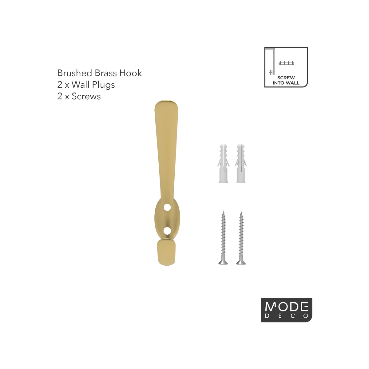 Mode Single Brushed Brass Hat Coat Hook - Durable - 18mm x 104mm x 44mm - Image 4