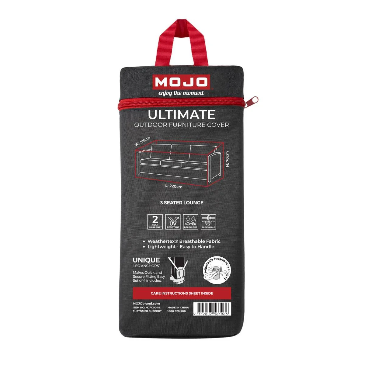 Mojo 3 Seat Lounge Cover - Weathertex - 2200mm x 700mm x 950mm - UV & Water Resistant
