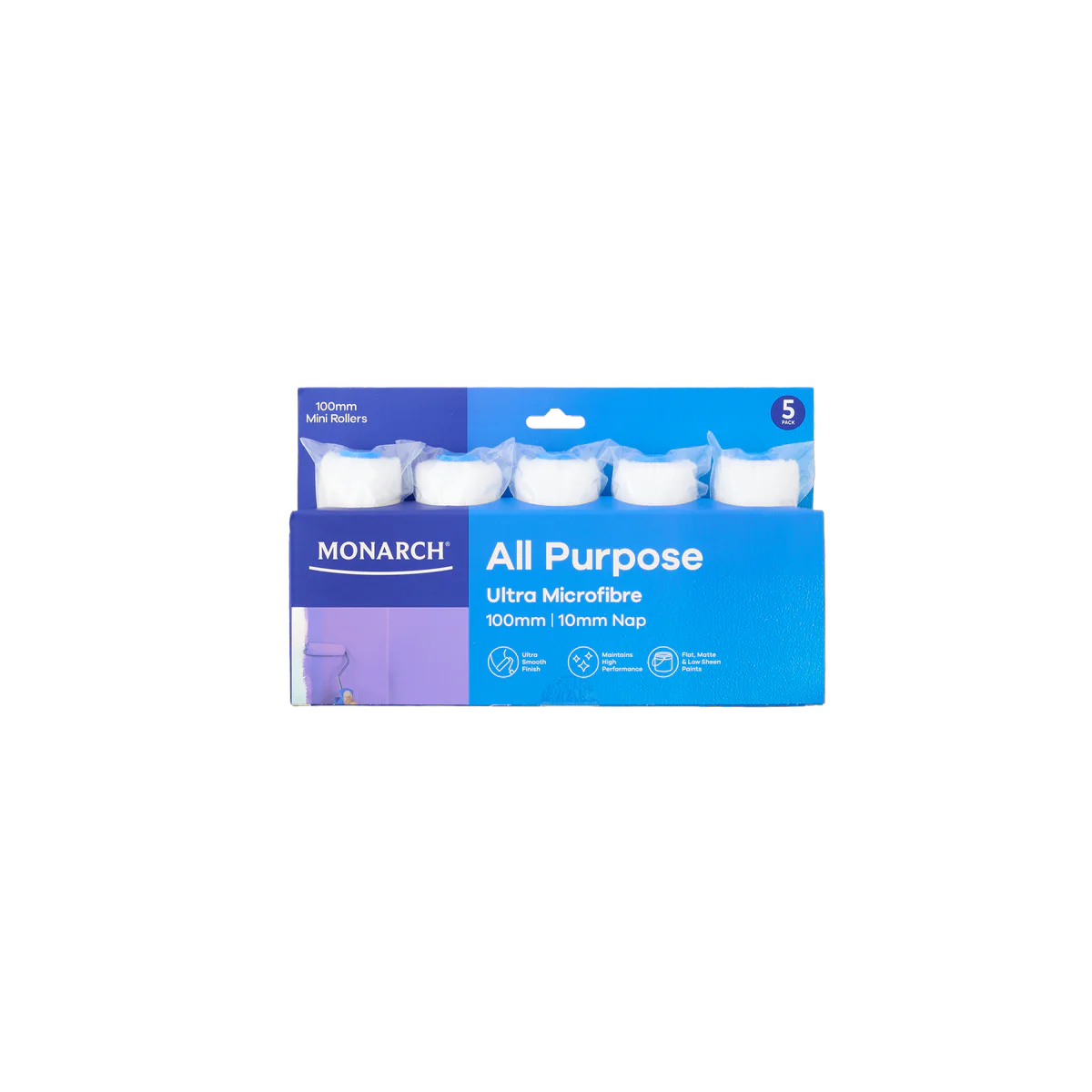 Monarch 100 Mini Rollers - 10mm Nap - 5 Pack - Ultra-Smooth Finish - Blue