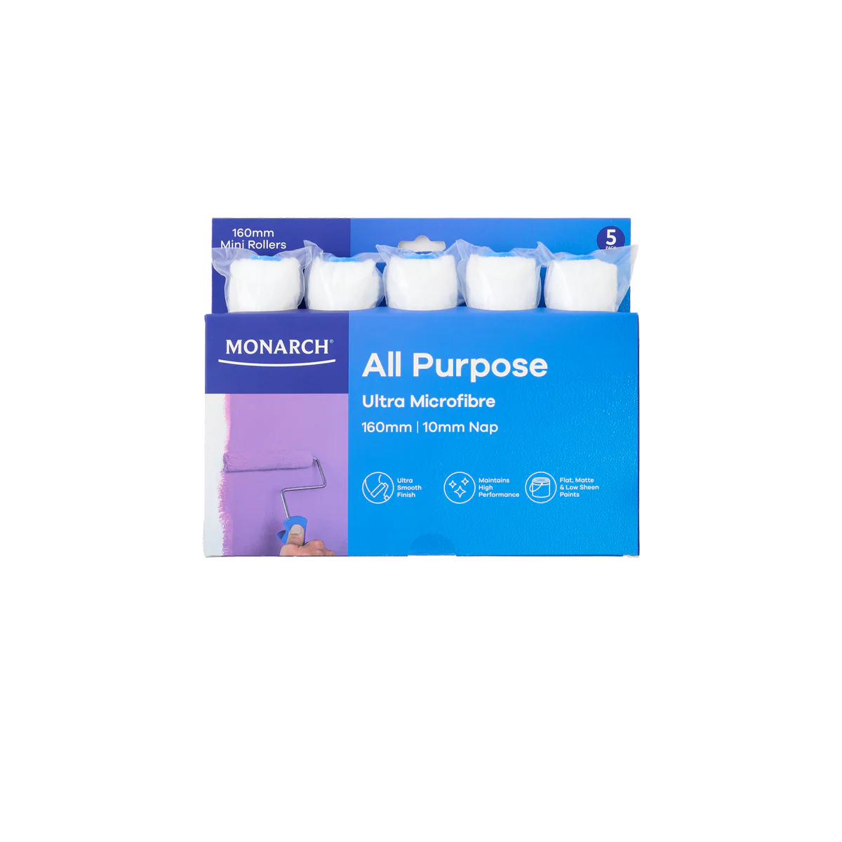 Monarch 160 Mini Rollers - 10mm Nap - 5 Pack - Ultra Microfibre - Blue