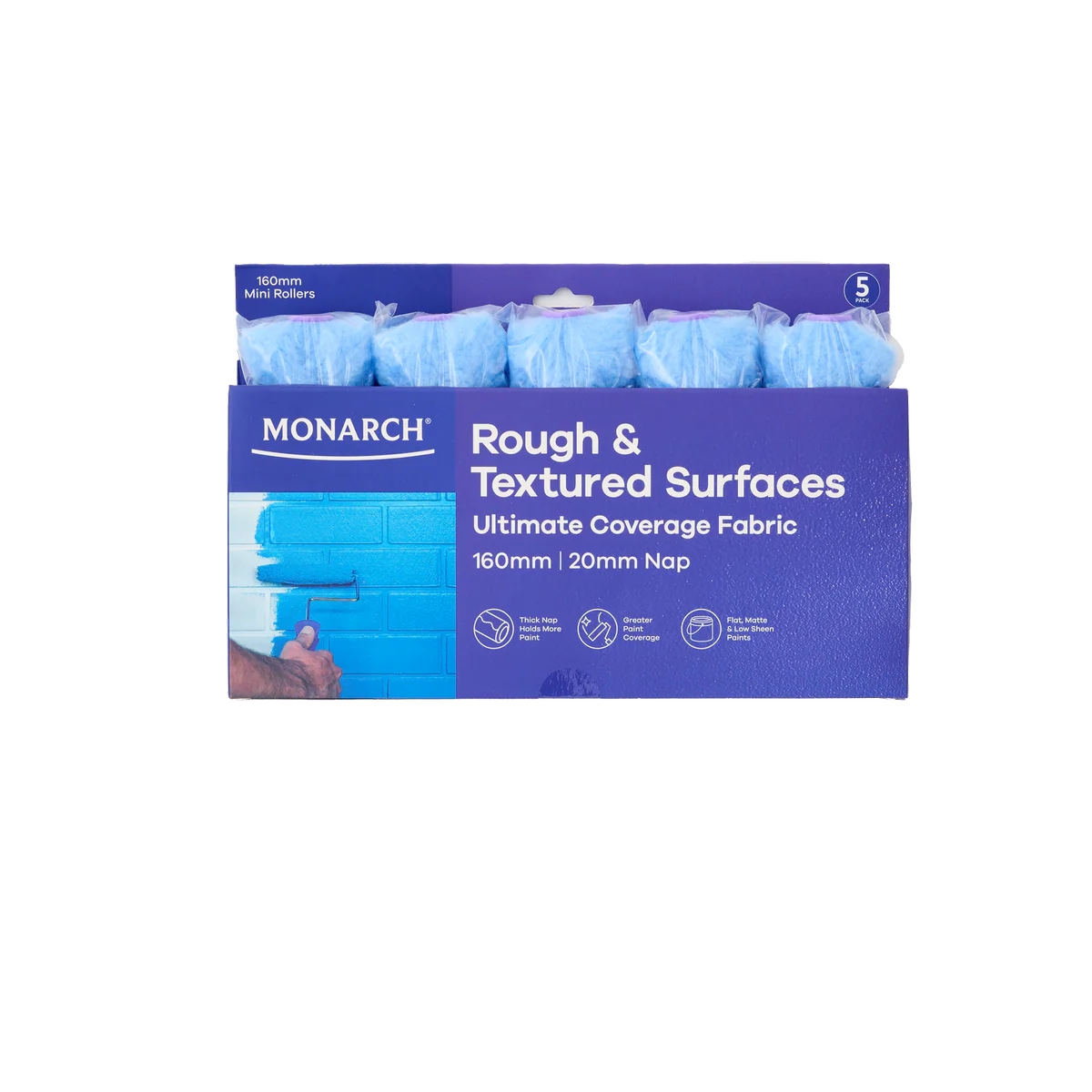 Monarch 160 Mini Rollers 5 Pack - 20mm Nap - Rough & Textured Surfaces - Purple