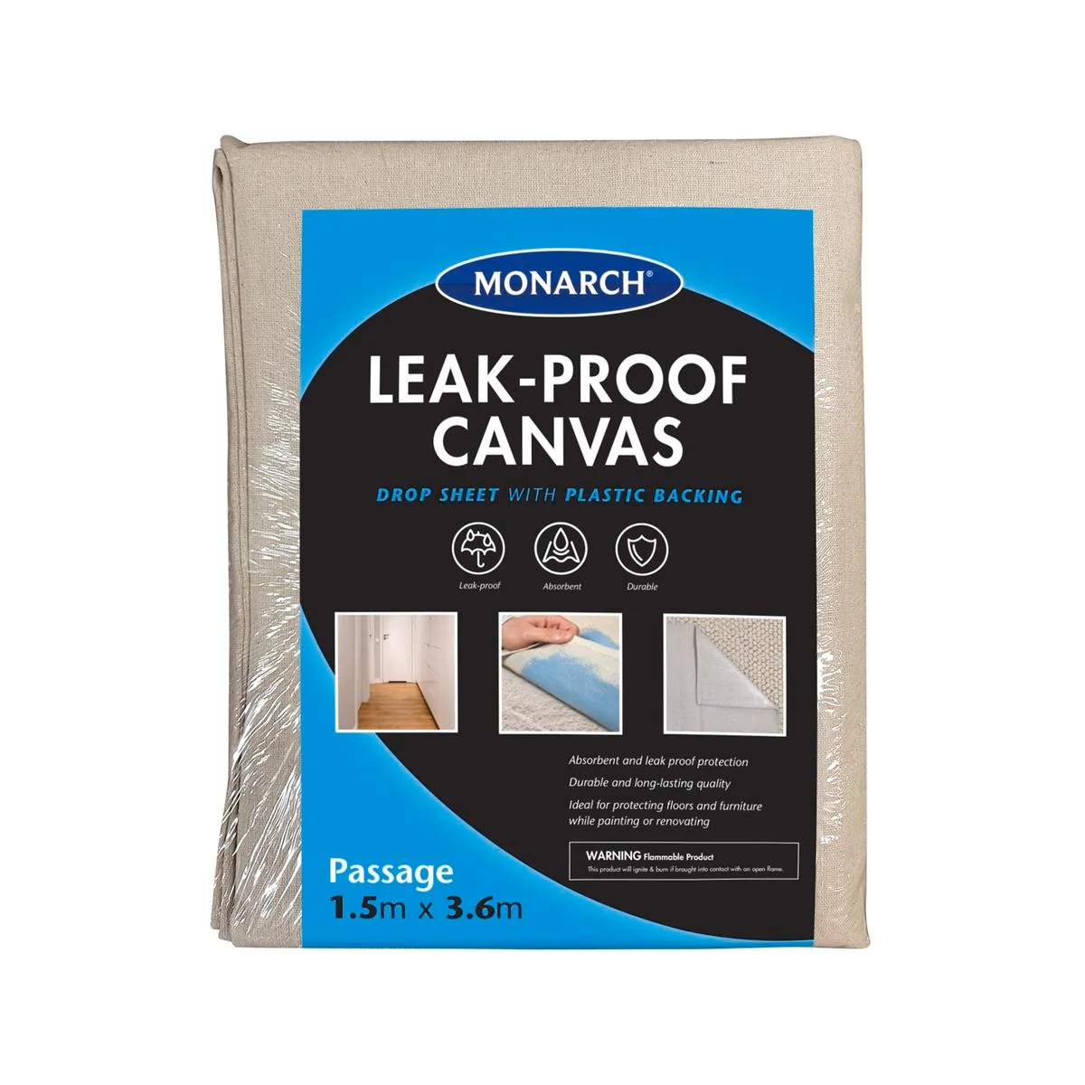Monarch Canvas Drop Sheet 1 5 x 3 6m Leak Proof Super Absorbent